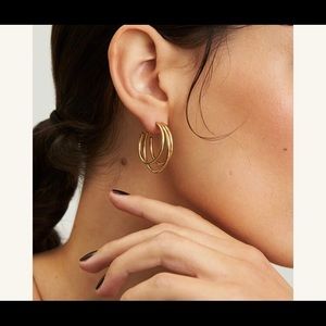 NWT Gold Plated Triple Hoop Earring